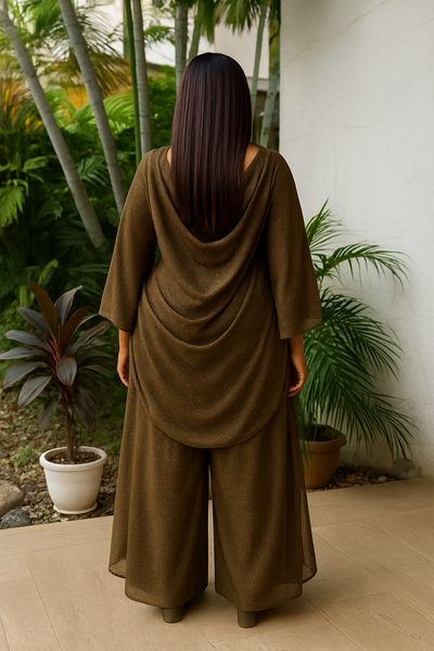 Elégance Africaine – Ensemble Drapé en Pur Coton Béninois Maron