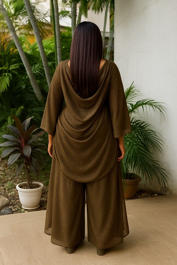 Elégance Africaine – Ensemble Drapé en Pur Coton Béninois Maron