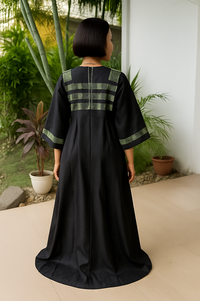 Robe Prestige Bénin – Élégance Noire & Tissage Artisanal Couleur Noire