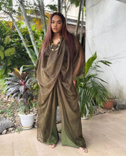 Elégance Africaine – Ensemble Drapé en Pur Coton Béninois Maron